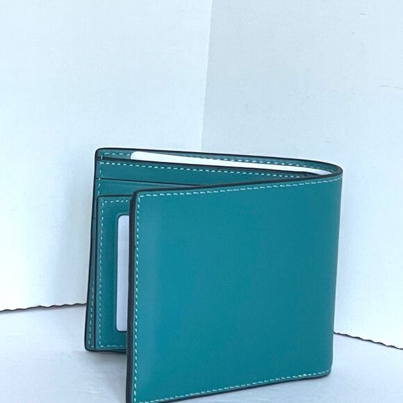 Coach 3 In 1 Wallet Mens Leather Vintage Logo Stamp Blue Teal CH084 Removable - Picture 4 of 8
